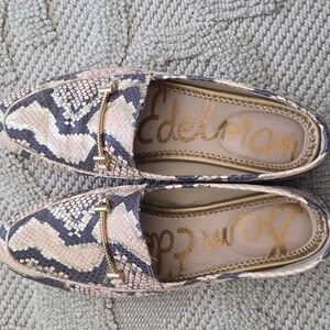 SAM EDELMAN 8.5 Lior Loafers Flats Roccia Snake Black Beige Loraine Leather